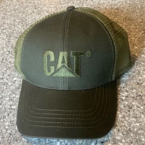 NEW CAT Caterpillar Raised Logo Trucker Hat Olive Green Unisex